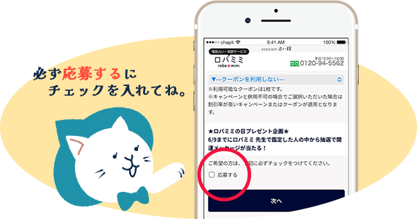 必ず応募するにチェックを入れてね。