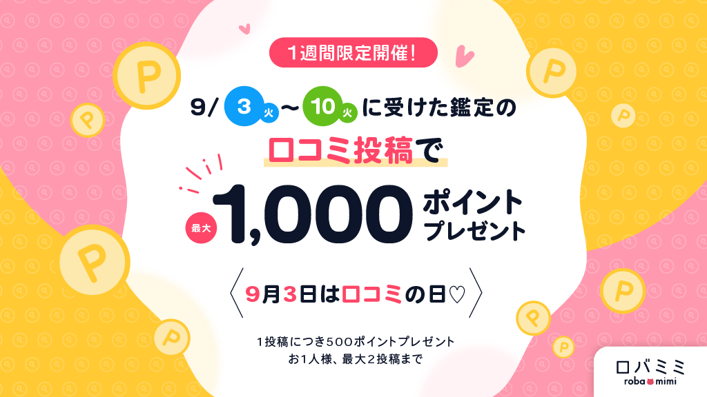 9月3日はクチコミの日！9月3日～10日に受けた鑑定の口コミ投稿で最大1000ポイントプレゼント