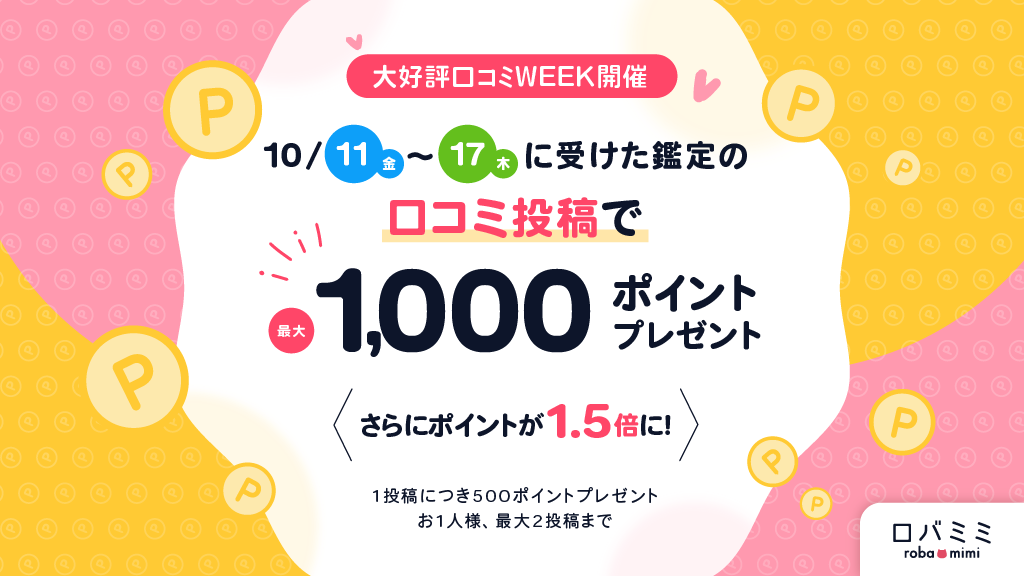 大好評!口コミWEEK開催!10月11日(金)~17日(木)に受けた鑑定の口コミ投稿で最大1000ポイントプレゼント