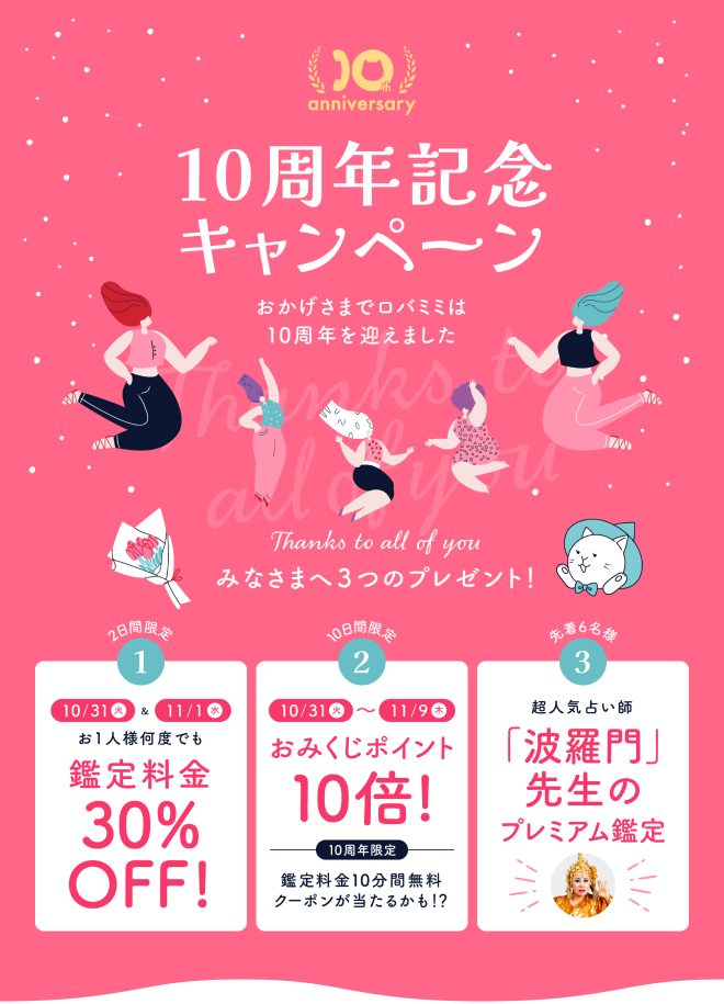 10周年記念キャンペーン おかげさまでロバミミは10周年を迎えました みなさまへ3つのプレゼント!